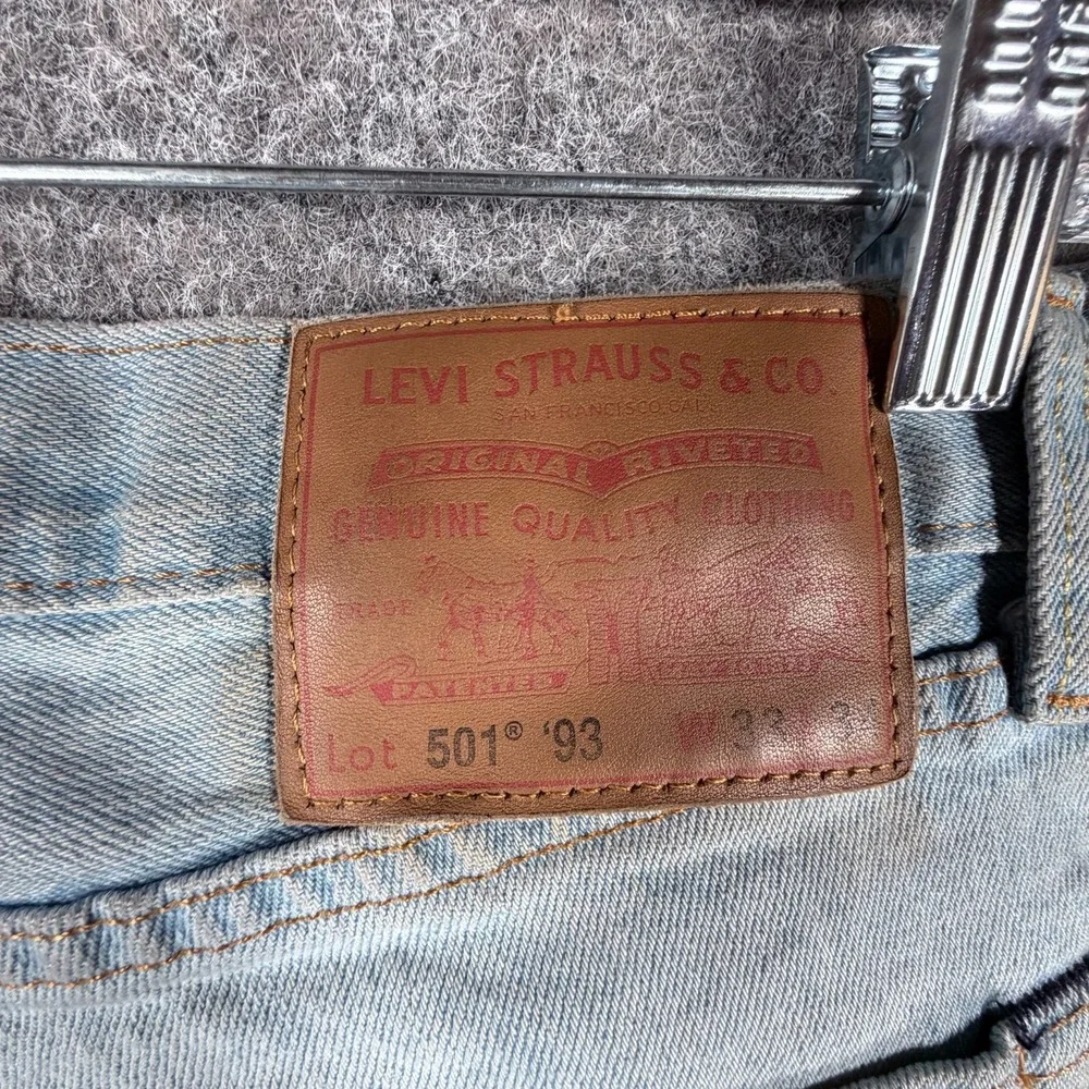 Levis 501 '93 Jeans Mens 33x34 Blue Denim Cotton Stretch Straight Fit Mid Rise‎